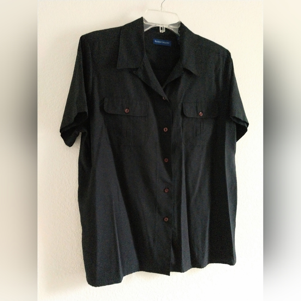 Sharp Karen Scott Black Blouse Short Sleeve Business Career Office Size Large